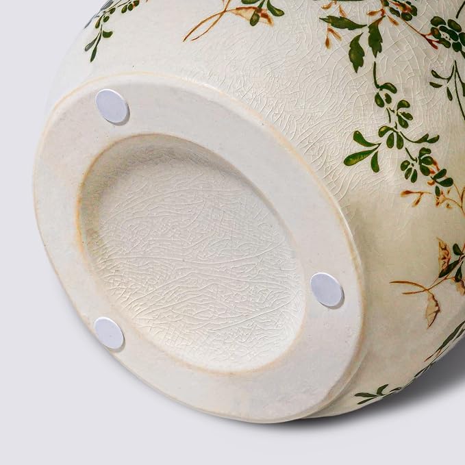 Green Vintage Vase, Chinoiserie Floral Vases for Flowers, Rustic Farmhouse Ceramic Vase for Home Decor, Living Room, Shelf, Office, Vintage Room Decor, 9 inch, White and Green