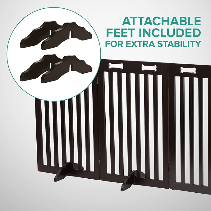 Arf Pets Freestanding Dog Gate with Door, 6 Panel 360° configurable Wooden Fence, 120" Wide, 31.5" Tall, Foldable, Four Support Feet Included, for The House - Indoor Use