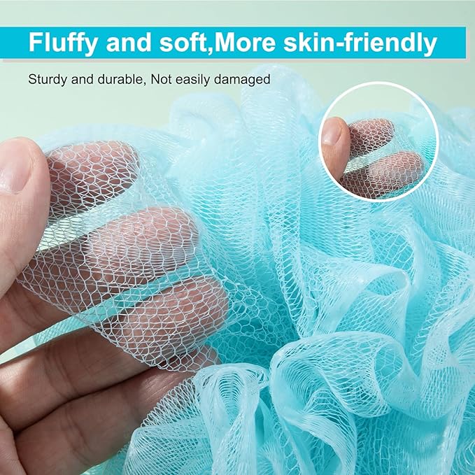 MTDLYICE Loofah for Women 75g 4 Pack, Bath Sponge Soft Mesh Shower Puff Loofah Sponge, Exfoliating Body Scrubber, lufas for Women, Shower Accessories (Blue)