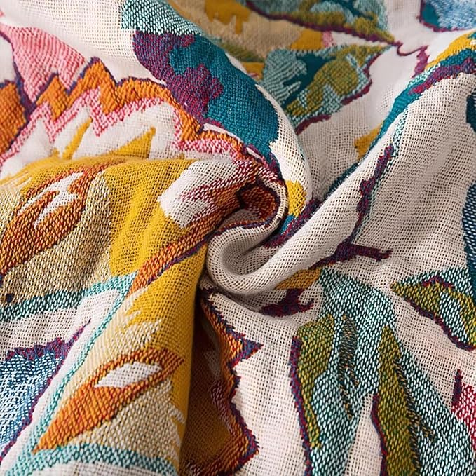 Boho Throw Blanket for Bed 100% Cotton Bohemian Blankets Ultra Soft Woven Muslin Decorative Blankets All Seasons Vintage Quilt Knitted Blanket for Sofa Chair(Beige, 90"x98")