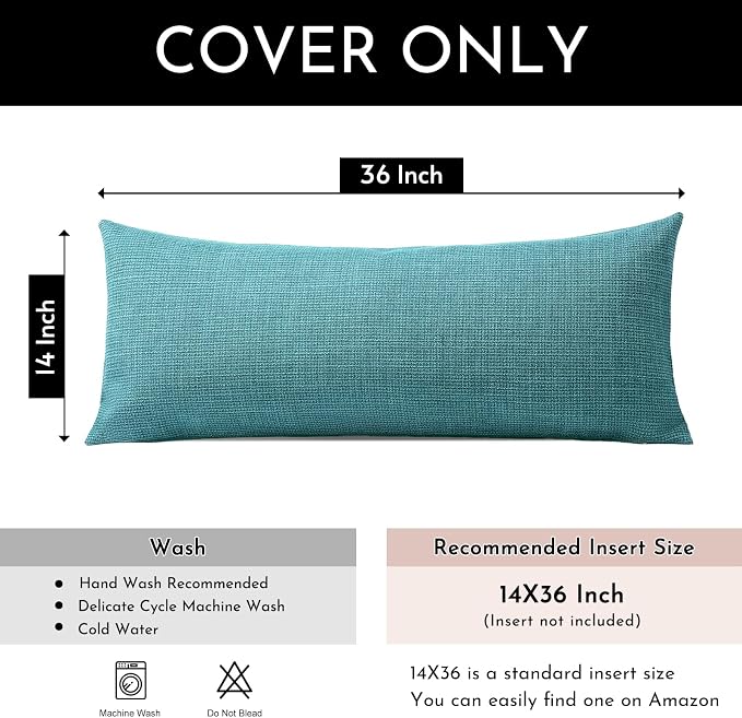 OTOSTAR Linen Throw Pillow Cover Set of 1 Decorative Long Lumbar Pillowcase Rectangle Cushion Cover 14x36 Inch for Home Decor Sofa Bedroom Car 35 x 90CM Turquoise