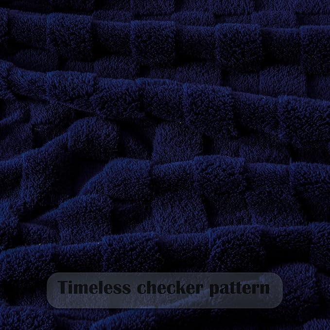 NEWCOSPLAY 3D Checkered Flannel King Blanket, Dark Navy, 90"x110" | Super Soft Cute Lightweight Decorative Premium Silky Fleece Blanket for Couch Sofa Bed, Gift for Women Men, All Season Use