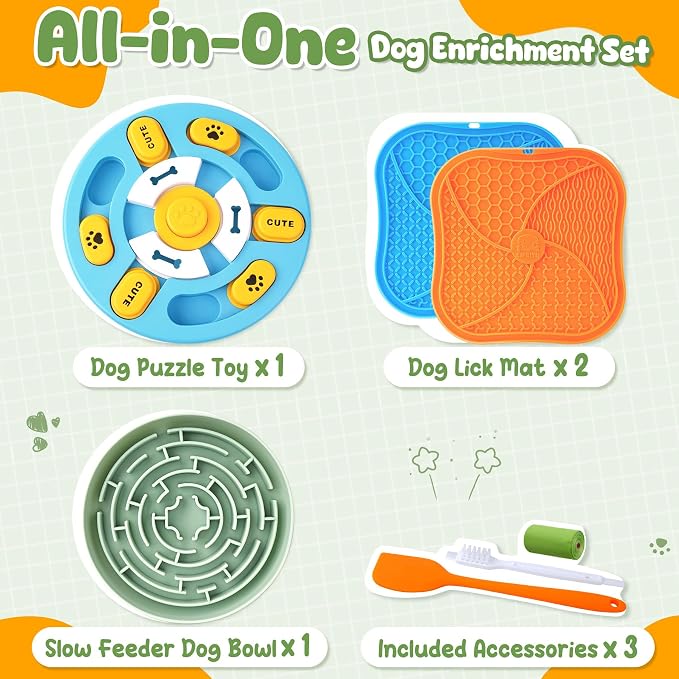 KIPRITII Dog Enrichment Toys with Lick Mat, Puzzle Toy & Slow Feeder
