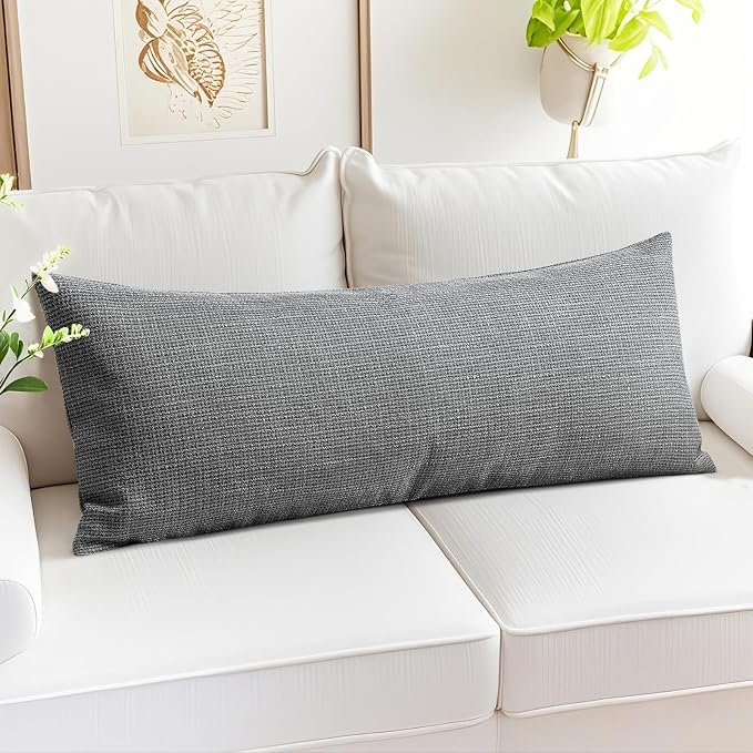 OTOSTAR Linen Throw Pillow Cover Set of 1 Decorative Long Lumbar Pillowcase Rectangle Cushion Cover 14x36 Inch for Home Decor Sofa Bedroom Car 35 x 90CM Dark Grey