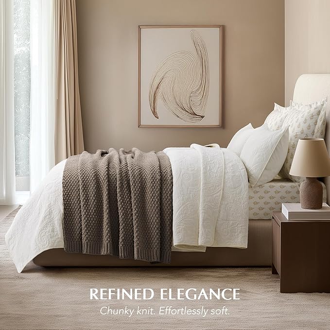 EVERGRACEHOME Chunky Chenille Knit Throw Blanket, 60 x 80, Mocha Brown | Sculpted Moss Stitch, Chic Modern Farmhouse, All-Season Warmth, OEKO-TEX® Certified, Elegant Blanket for Couch, Bed, Sofa