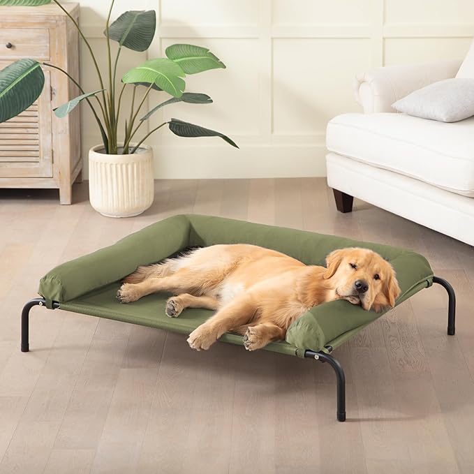 Cooling Elevated Dog Bed, Outdoor Raised Dog Beds, Medium Dogs Cot | Waterproof,W/Breathable Mesh, Pet Cot W/Portable Removable Bolster