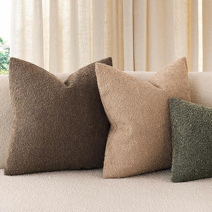 Foindtower Set of 2, Decorative Textured Boucle Throw Pillow Covers Accent Solid Pillow Cases Neutral Soft Couch Cushion Case for Chair Sofa Bedroom Living Room Home Decor 24x24Inch Chocolate