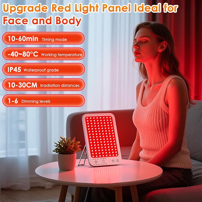 Red Light Therapy for Face Light Therapy Lamp Infrared Light Therapy with 660nm & 850nm Near Infrared LED Red Light Therapy Panel Touch Control 6 Levels of Brightness 3 Modes