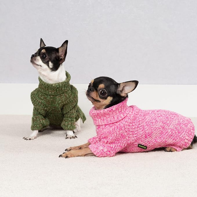 Fitwarm Knitted Turtleneck Dog Sweater, Thermal Dog Winter Clothes for Small Dogs Boy Girl, Holiday Pet Outfit, Heather Green, XS