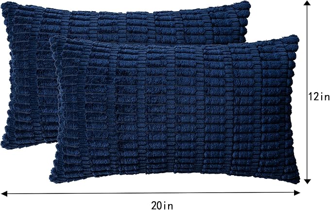 Aegero Pack of 2 Corduroy Decorative Throw Pillow Covers 12x20 Inch, Blue | Fall Soft Striped Pillow Covers Modern Farmhouse Home Decor Christmas Throw Pillow Covers for Sofa Living Room Couch Bed