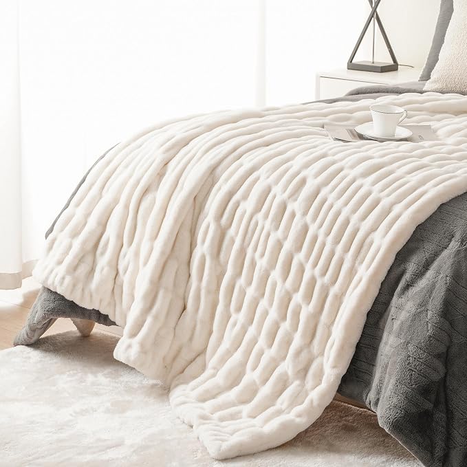 BATTILO Soft Faux Fur Throw Blanket for Couch, Double Side, 60"x80", White | Luxury Minky Couture Blanket, White Throw Blanket, Silky Cozy Soft Thick Faux Fur Blanket For Bed, Sofa Living Room