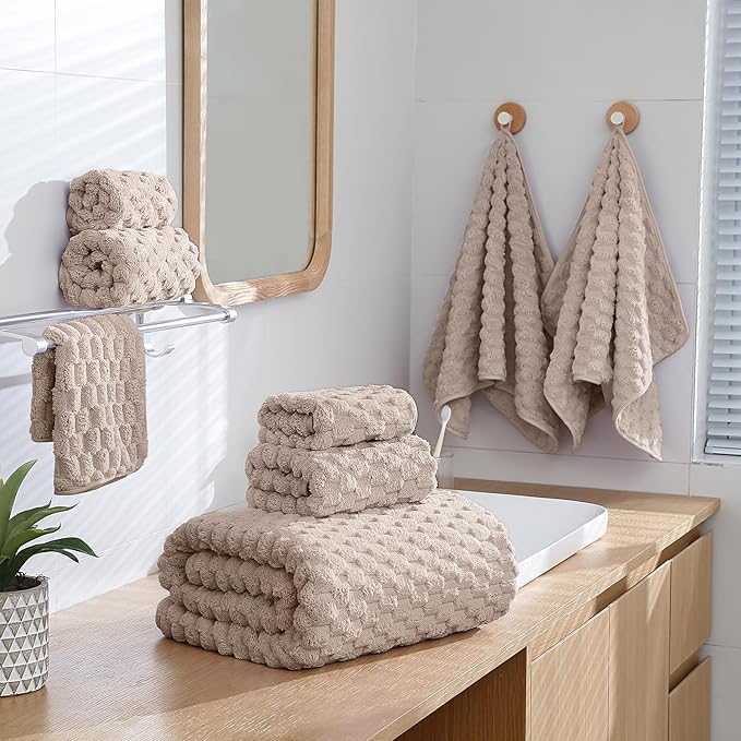 Extra Large Bath Towel Set of 6 (40"x80"),Oversized Bath Sheet Super Soft Highly Absorbent Microfibers Quick Dry Luxury Shower Towel for Bathroom Spa Gym Hotel Yoga (Beige, 6Piece)