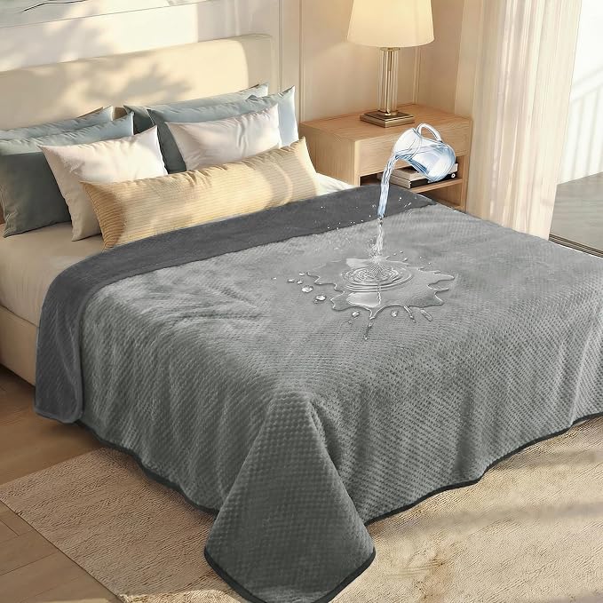 Luciphia Waterproof Blanket for Dog, Washable Reversible Fleece Pet Throw | Durable protector for bed, couch, crate, and furniture; leakproof and calming for dogs, cats, puppies Gray XL(85''x57'')