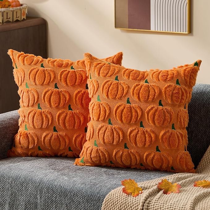 DFXSZ Fall Pillow Covers 18x18 2Pcs Orange Green Yellow Pumpkin Fall Decorations