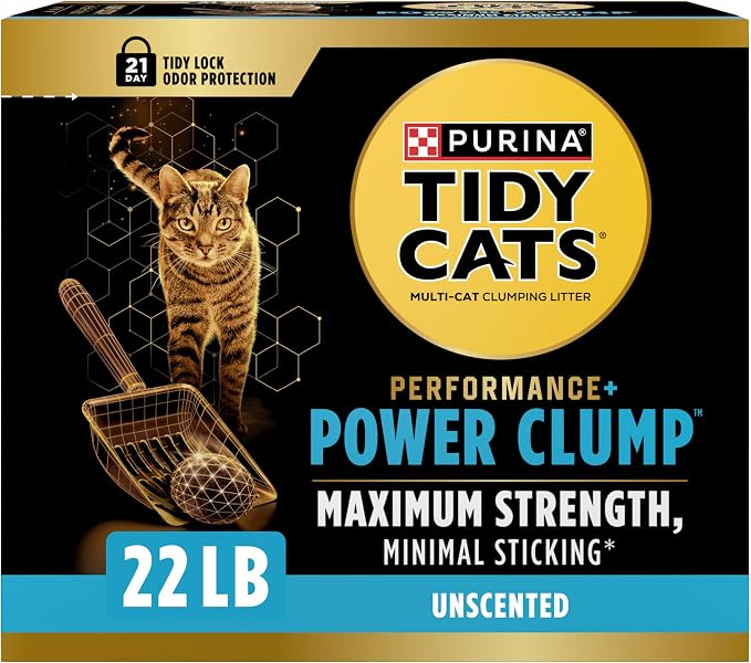 Purina Tidy Cats Performance Plus Power Clump Unscented Multi Cat Clumping Cat Litter, 22 lb. Box