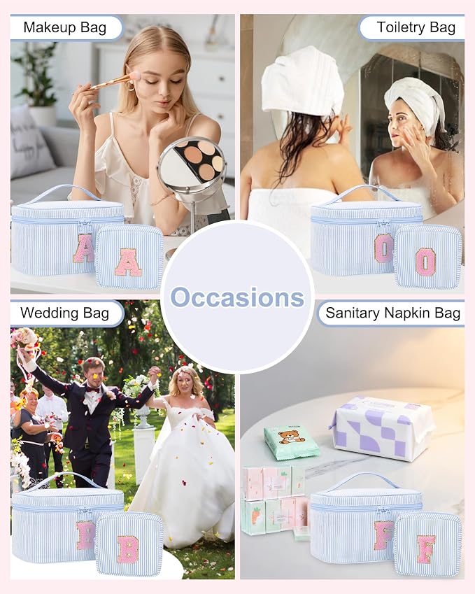 MONSTINA Personalized Initial Makeup Bag with Brush Holder and Divider for Women,Make Up Case for Girlfriend Bridesmaid Wife,Birthday Gift for Her Cute Toiletry Bag,2PCS,Blue Z