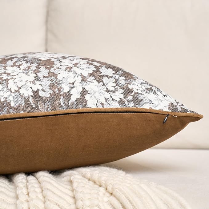 Alerfa Brown Neutral Floral Pillow Cover 12 x 20 Inch, Vintage Chenille Rectangle Couch Pillow Cover Soft Decorative Farmhouse Accent Pillowcase for Living Room Bedroom