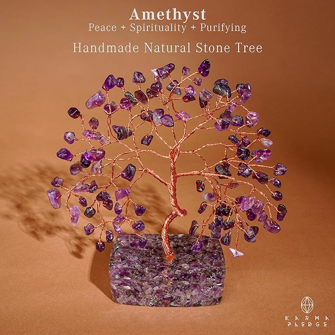 Amethyst Crystal Tree of Life Birthday Gifts for Women, Men, Friends, Handmade Chakra Healing Crystals Tree for Home Office Decor, Positivity, Good Luck, Money, Unique Gifts for Her Sister, Mom, Dad