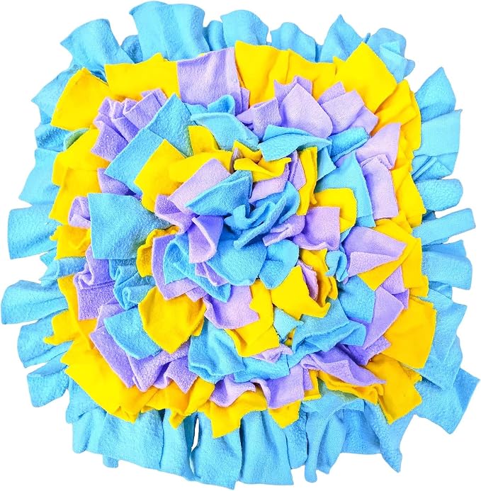 Vedem Small Animal Snuffle Mat Fleece Foraging Mats Interactive Feeding Toy Rabbit Guinea Pig Rat Hamster Anti Slip Treat Dispenser (Blue/Yellow/Purple)