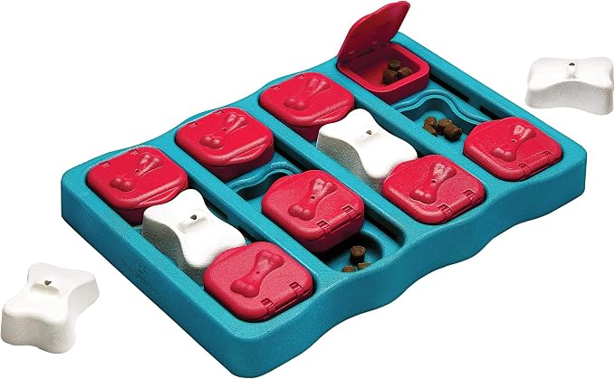 Outward Hound Fun Feeder Slo Bowl (Medium/Mini, Purple) and Outward Hound Nina Ottosson Dog Brick Interactive Treat Puzzle Dog Toy