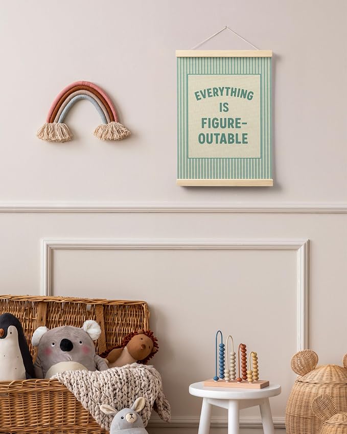 FGFK Everything Is Figureoutable Positive Affirmations Wall Art Poster Hanger Frame, Retro Cyan Inspirational Canvas Prints Framed Wall Decor for Office Classroom Home Bedroom, 12x16 Inch