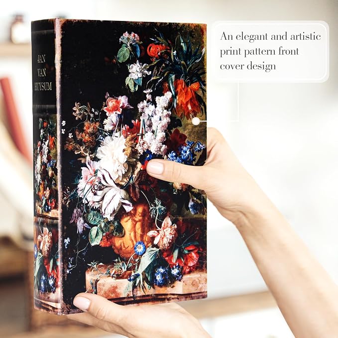 Book Box Decorative Storage Box,Fake Books for Home Decoration | Faux Wood with Magnetic Close Storage for Hidden Jewelry,Photos, Greeting Cards,Remotes, Oil Painting M Size Box
