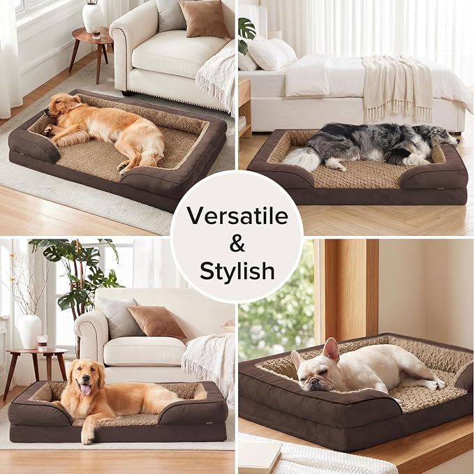 Jumbo Orthopedic Dog Bed for Extra Large Dogs, Waterproof, Egg-Crate Foam Dog Couch Bed with Washable Removable Cover, Waterproof Lining and Nonskid Bottom