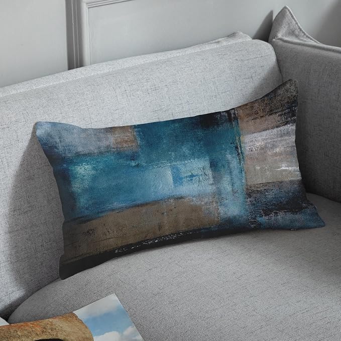 Throw Pillow Covers Set of 2, 12 x 20 Inch, Teal Grey | Abstract Modern Art Outdoor Decorative Square Pillow Cases Couch Cushion Case for Couch Bed Sofa Living Room Home Decor