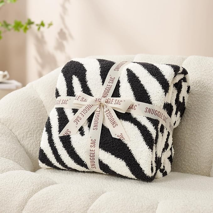 Snuggle Sac Zebra Blanket Black Zebra Print Blanket Twin Size, Ultra Soft Reversible Zebra Throw Blanket for Couch, Sofa & Bed, 60x80 inches
