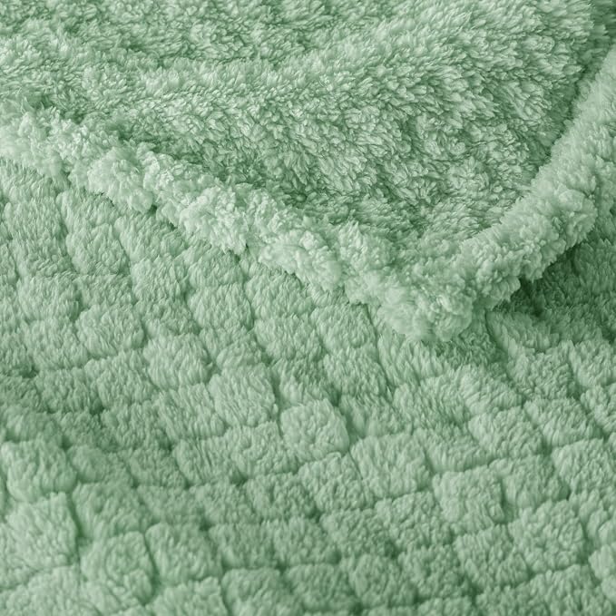 Exclusivo Mezcla Soft Fleece Twin Size Blanket for Bed, Sage Green | Jacquard Lightweight Cozy Bed Blanket, Breathable Decorative Fuzzy Textured All Season Use, 60x80 Inches