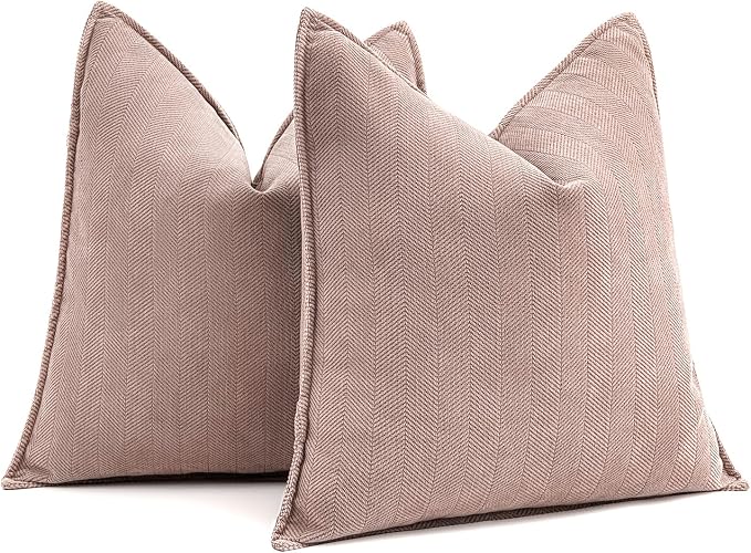 MIULEE Pack of 2 Blush Pink Euro Shams Chenille Pillow Covers 26x26 Inch | Decorative Soft Couch Throw Pillows,Farmhouse Cushion Covers,Elegant Design for Sofa,Bed,Living Room,Summer Decor
