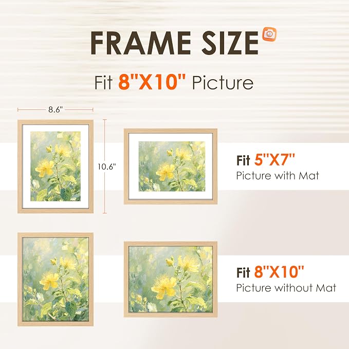 8x10 Picture Frame Bulk-6 Pack, Photo Frame with HD Plexiglass, Display Pictures 5x7 with Mat or 8x10 Without Mat, Natural Picture Frames Collage Wall Decor, Wall & Tabletop Picture Frames