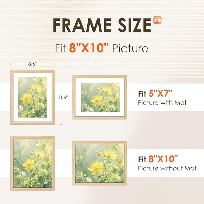 8x10 Picture Frame Set of 2, Photo Frame with HD Plexiglass, Display Pictures 5x7 with Mat or 8x10 Without Mat Multi Picture Frames Collage for Tabletop or Wall Display, Natural