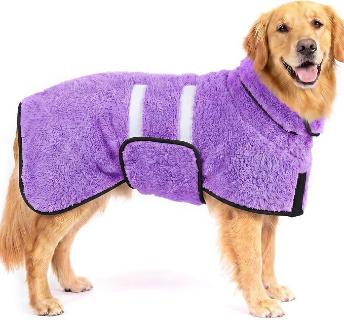 Dog Bathrobe, Super Absorbent for Small to Large Dogs, Light Purple XL | Dog Robes with Soft Fleece, Warm & Cozy, Adjustable Fit, and Quick Drying Coat for Baths Swimming and Grooming