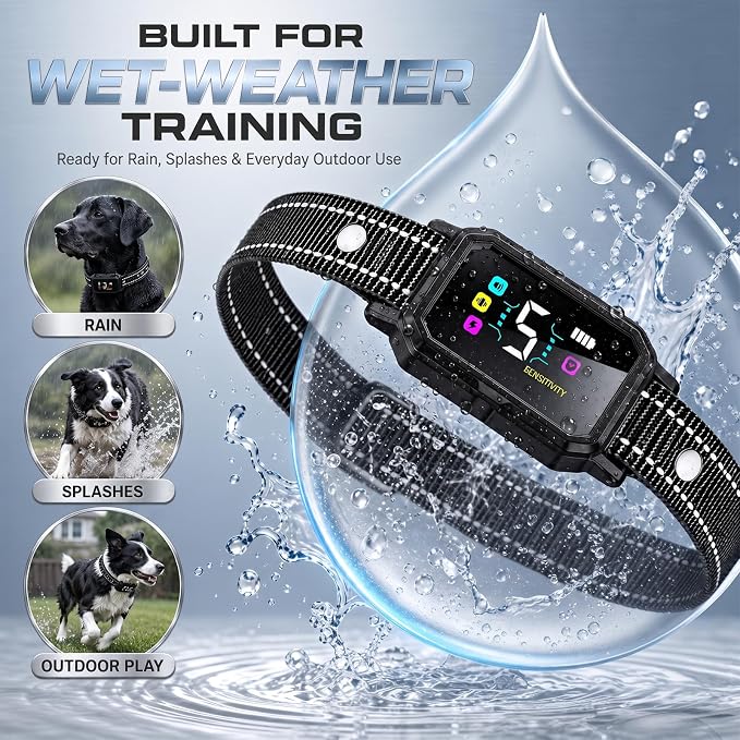 Dog Bark Control Collar for Large Medium Small Dogs 8-120 lbs, Smart Anti Barking Device with 5 Training Modes, Adjustable Sensitivity, Beep Vibration Static, Color: Midnight Black
