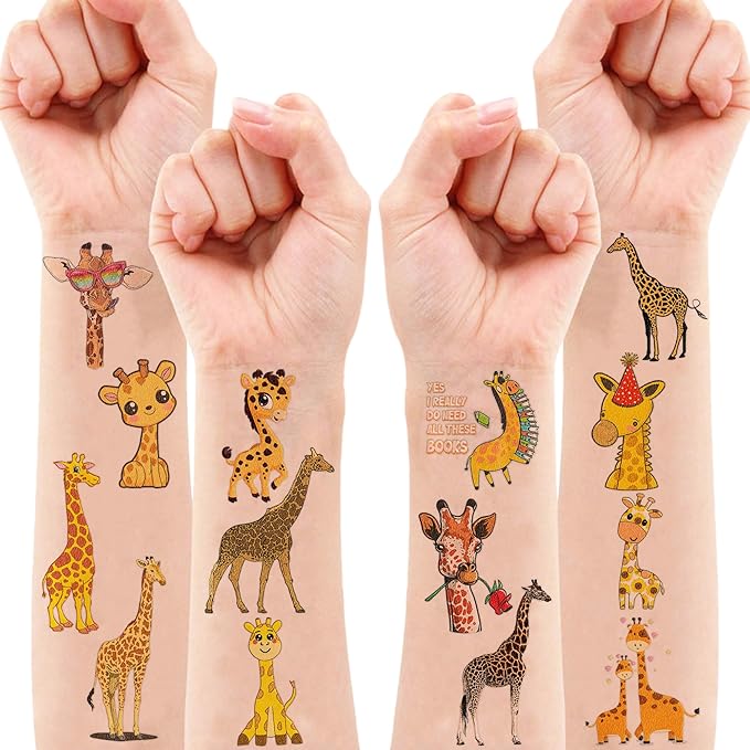 116 PCS Christmas Giraffe Face Temporary Tattoos Sticker Wild Jungle Animal Giraffe Birthday Party Decorations Supplies Favors Gifts Baby Shower Boys Girls Zoo Cute Fake Tattoo School Reward Themed