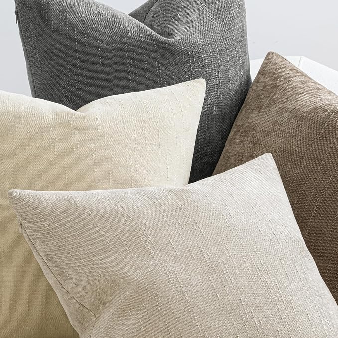 MIULEE Pack of 4 Fall Decorative Throw Pillow Covers 18x18 Inch Chenille Textured Throw Pillows Boho Farmhouse Cushion Covers Vintage Home Decor for Couch Sofa Bed Living Room，Beige Taupe Gray