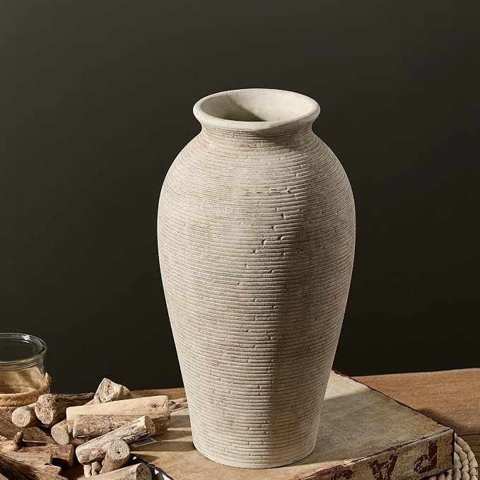 Vanselia Ceramic Flower Vase Home Decor - Large Tall Farmhouse Table Vases Rustic Vintage Living Room Kitchen Bedroom Decorations for House Book Shelf Office Coffee Desk Dining Fireplace (12" Retro)