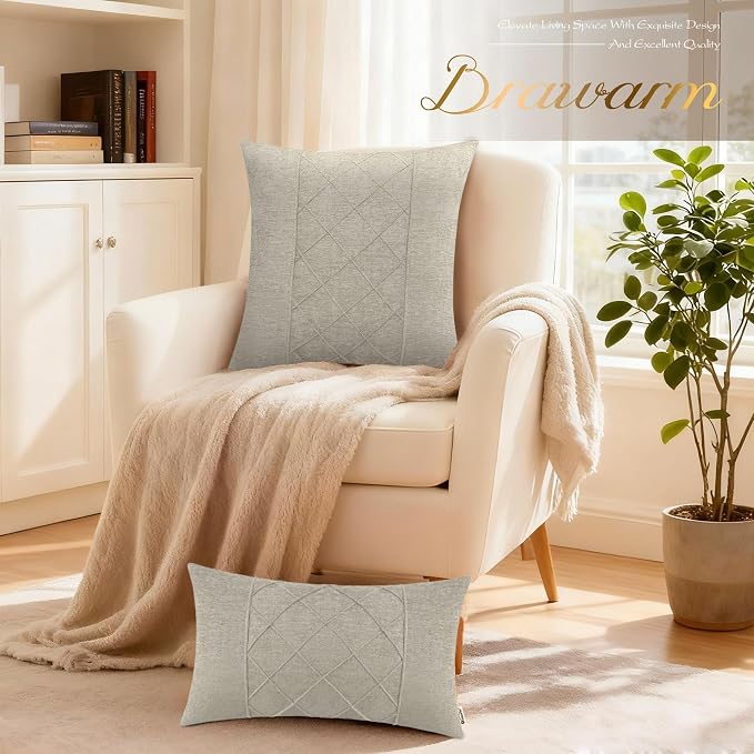 BRAWARM Chenille Throw Pillow Covers 18x18 Inches, Taupe, 2 Pack | Decorative Pleated Pillow Covers, Soft Cushion Cases for Sofa Bed Living Room Home Farmhouse (No Insert)