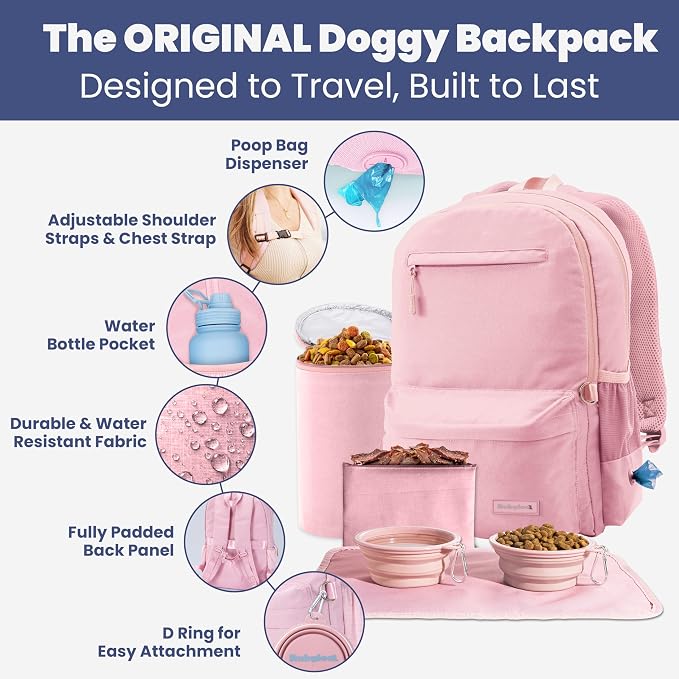 Rubyloo Dog Travel Backpack for Supplies - Dog Diaper Bag with Travel Bowls