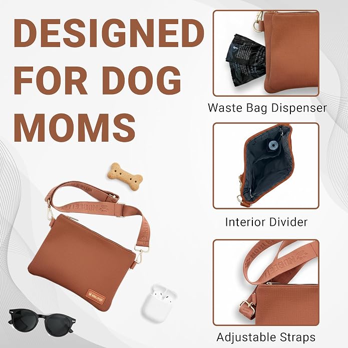 Dog Treat Pouch, Crossbody Treat Bag with Secure Pockets, Poop Bag Dispenser for Dog Moms, Walks, & Training