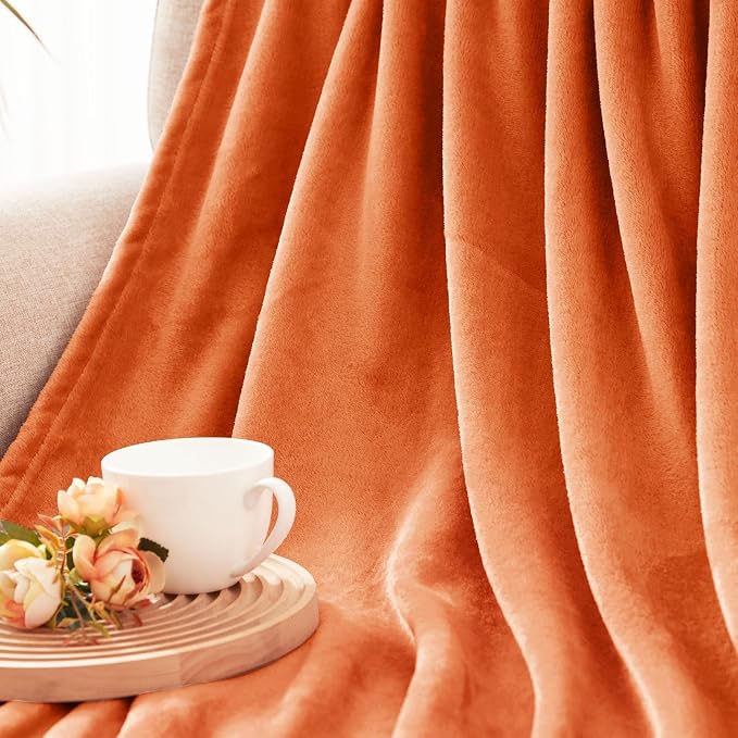 Exclusivo Mezcla Soft Large Fleece Throw Blanket for Couch, Burnt Orange | 50x70 Inches, Double-Sided Brushed Flannel, Lightweight Plush Cozy Blanket for Home Decor, All Season, Machine Washable
