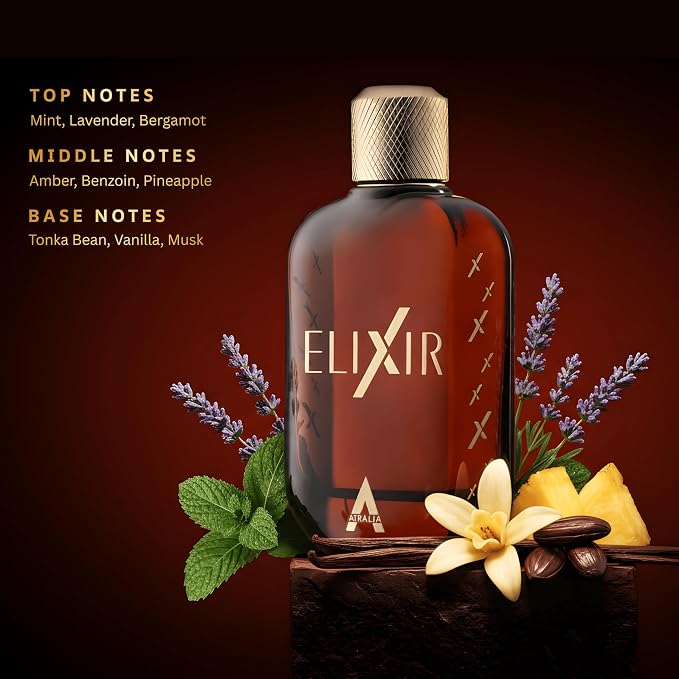 Atralia Elixir Eau de Parfum 100ML | Fresh Amber Woody Perfume for Men | Long Lasting Fragrance with Mint, Lavender, Bergamot, Amber & Vanilla