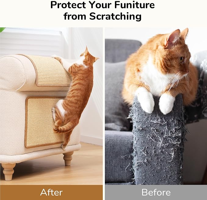 FUKUMARU 2 Packs Cat Scratching Mat, 23.6 x 15.7 Inch Cat Scratcher Pad | Natural Sisal Cat Scratch Mat for Indoor Cats, Horizontal Cat Wall Scratcher Floor Rug with Sticky Tapes, Furniture Protector