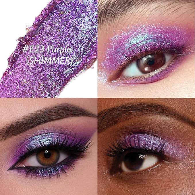 Glitter Eyeshadow Stick - Purple Shimmer Long Lasting Cream Eye Shadow Pencil Buildable Sparkling Face Highlighter Makeup, Lightweight Waterproof & Smudge Proof for Easy Application