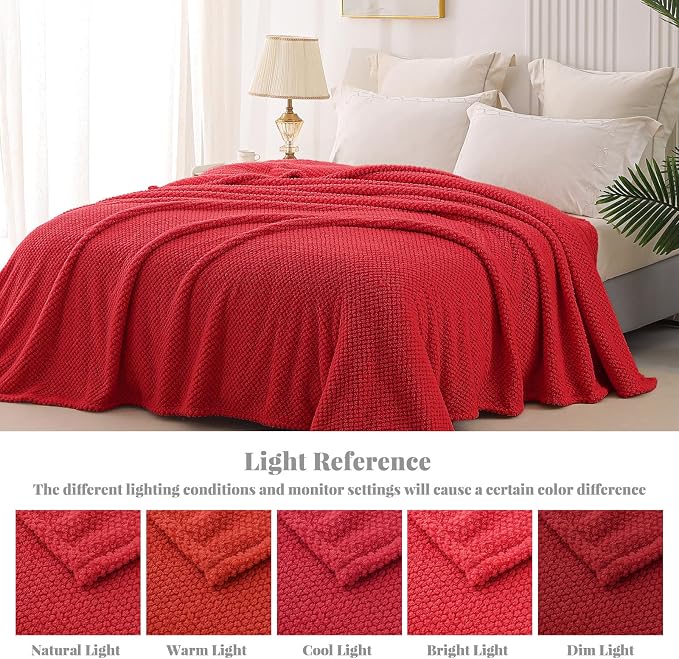 Whale Flotilla Soft Fleece King Size Bed Blanket, Red | 90x104 Inch, Suitable for Bed, Fluffy Fuzzy Jacquard Blankets for All Season, Lightweight and Cozy
