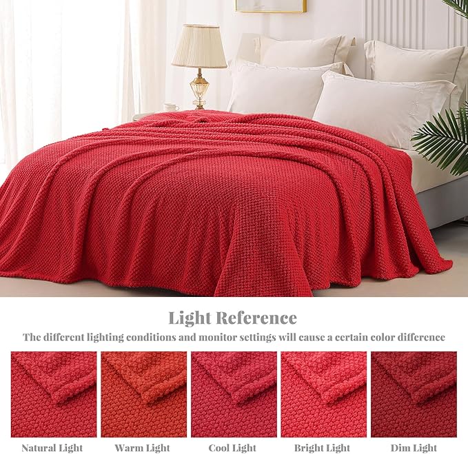Whale Flotilla Soft Fleece Queen Size Bed Blanket, Red | 90x90 Inch, Suitable for Bed, Fluffy Fuzzy Jacquard Blankets for All Season, Lightweight and Cozy