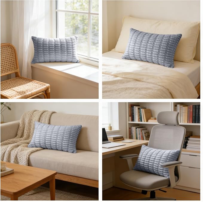 JMGBird Accent Pillows Rectangle Throw Pillows with Inserts Included | 12x20 Blue-Grey Corn Pattern - Lumbar Pillows with Inserts for Indoor Home Decor