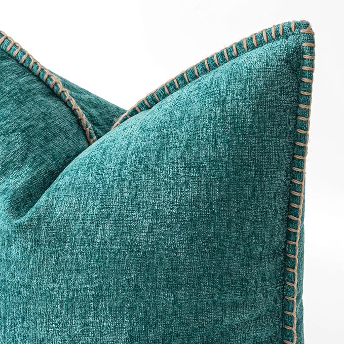 MIULEE Decorative Couch Throw Pillow Covers 16x16 Inch Teal 2 Pack | Farmhouse Pillow Covers with Stitched Edge, Soft Chenille Cushion Cases, for Sofa Bed Living Room Home Decor