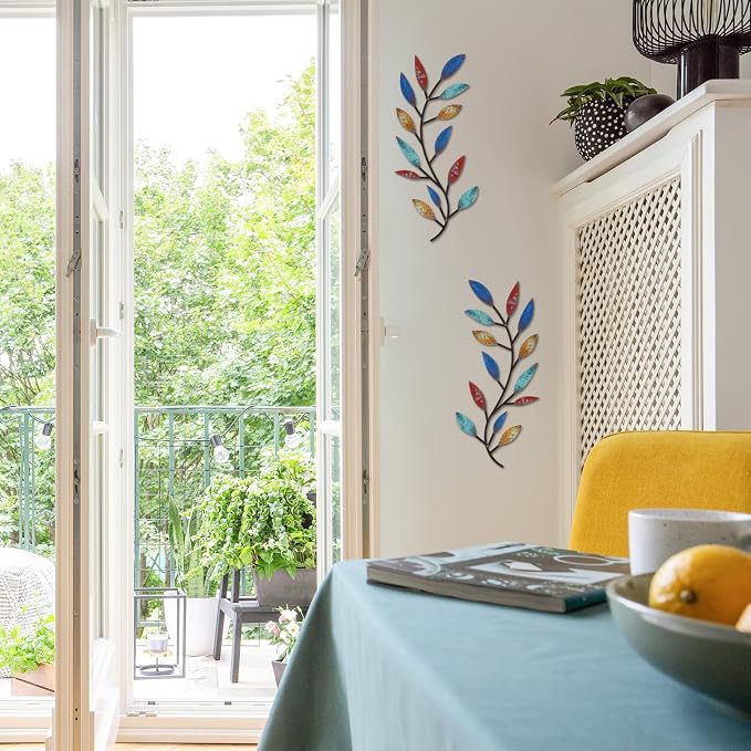 Zhengmy 2 Pcs Metal Leaf Wall Art Vine Branch Decor,Elegant Color | Olive Branch Metal Decor for Living Room Hallway, Symmetrical Leaf Pair for Doorway Entryway, Lightweight Hanging Art Design